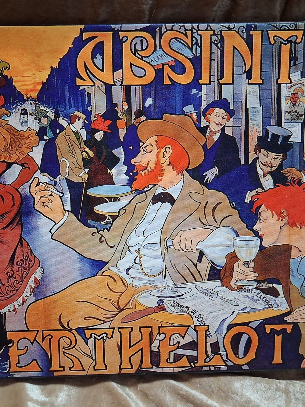 Absinthe Vintage Art Print On Canvas - Orange and Blue.